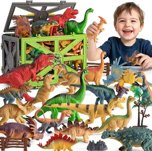 SEPHIX Dinosaur Toys for Kids 3-5, 31PCS Realistic Plastic Dinosaur Figures with Stone&Tree&Fence in Storage Cage for Toddlers Ages 5-7, Dino Toys Gifts for 3 4 5 Year Old Boys Girls