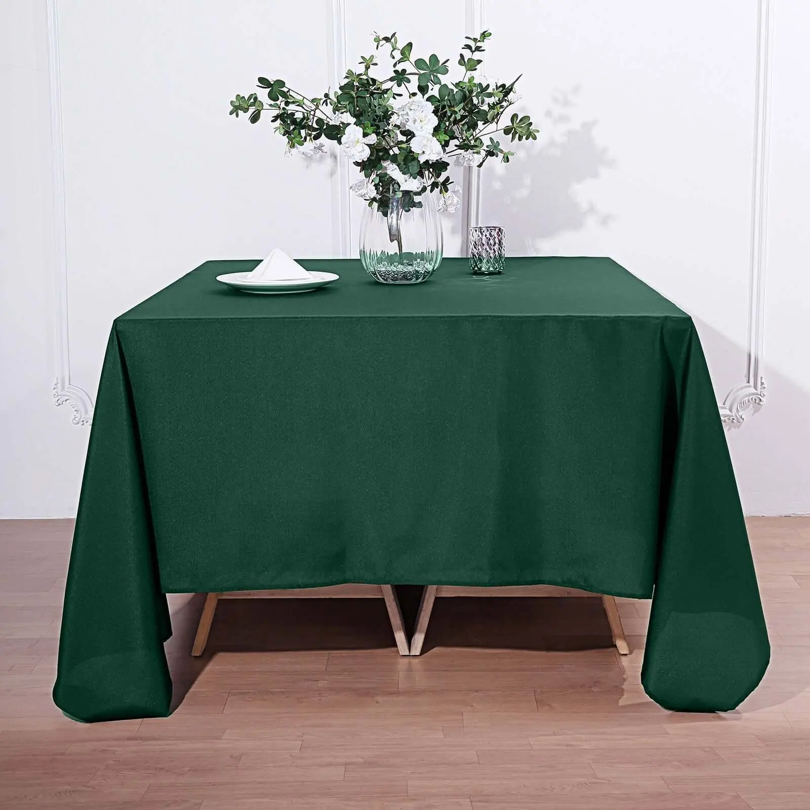 90"x90" Polyester Hunter Emerald Green Square Outdoor Tablecloth - Wrinkle-Resistant, Wrinkle-Free, Durable Cover for Weddings, Christmas, Birthday, Prom, Bridal Shower Furniture Tables, Dessert