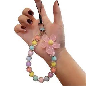 Macaron Color Beaded Phone Strap – Handmade Flower Bead Wristlet, Korean/Japanese INS Style