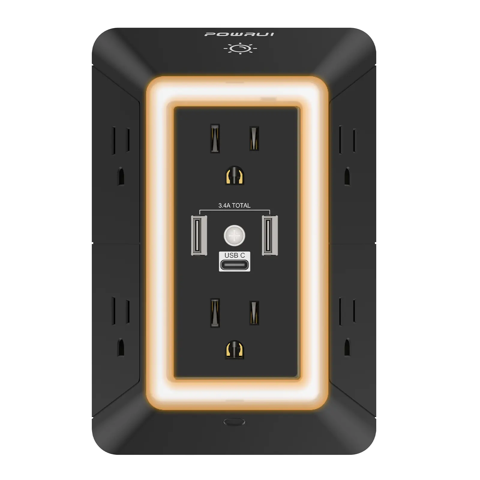 Summerwins Multi Plug Outlet Surge Protector with Night Light, 3-Side Widely-Spaced Outlet Extender with 6 AC & 3 USB Ports (1 USB C) Fast Charger- Black, ETL Listed, Flame Resistant