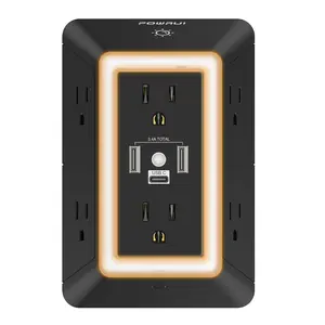 Multi Plug Outlet Surge Protector with Night Light, 3-Side Widely-Spaced Outlet Extender with 6 AC & 3 USB Ports (1 USB C) Fast Charger- Black, ETL Listed, Flame Resistant