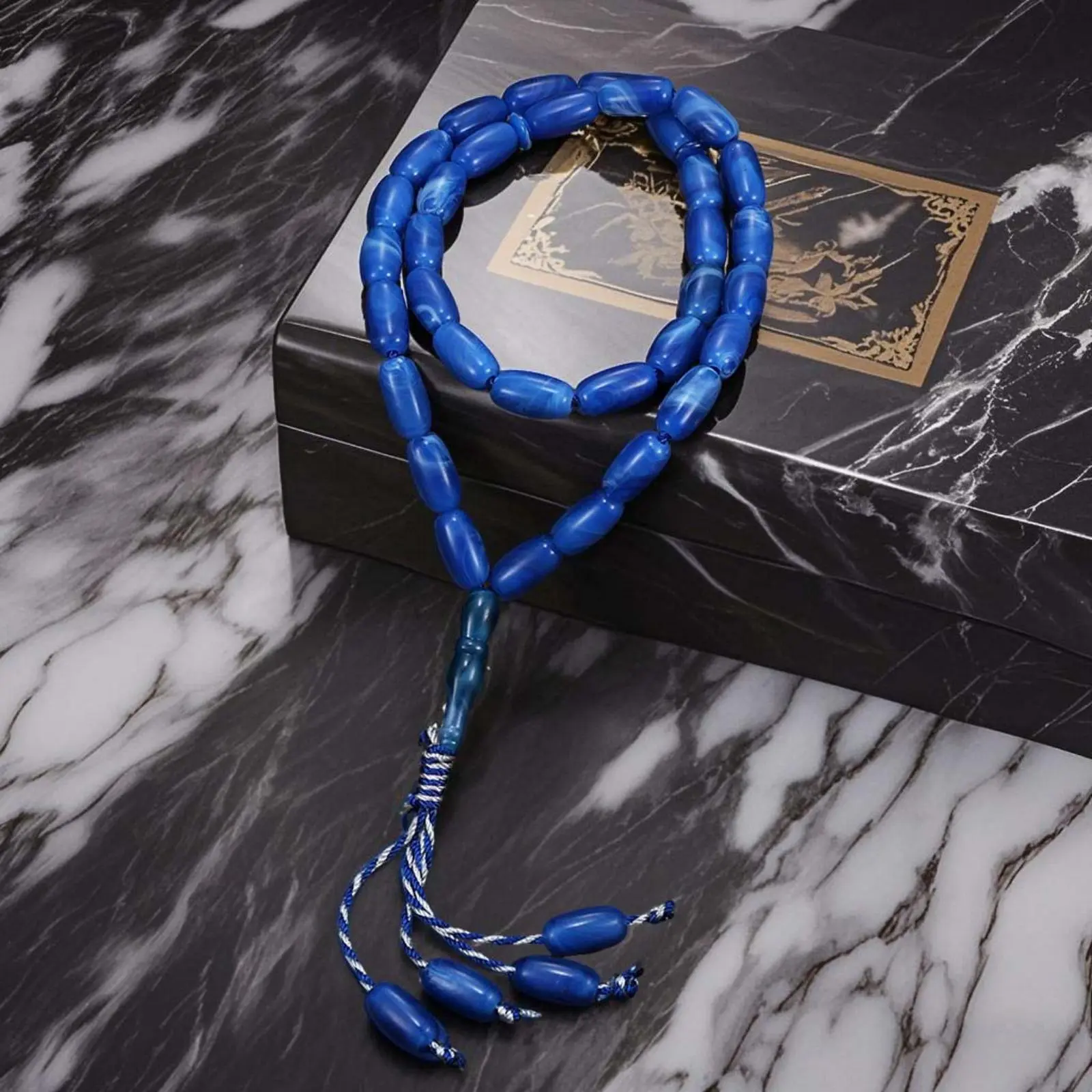 Blue Acrylic Prayer Beads, Ethnic 33-Bead Muslim Tasbih Bracelet for Ramadan Prayer, Islamic Gifts and Decor, Unisex Wear