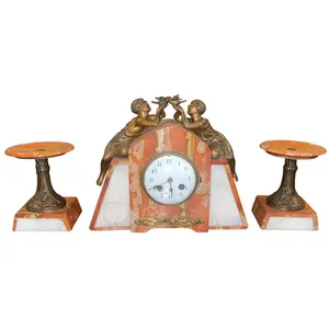 French Marble & Spelter Clock Garniture, Japy Frères, 19th Century.