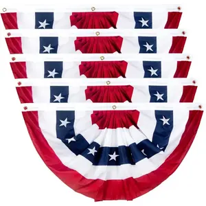 5pcs Large Size American Pleated Fan Flag Garden Decor, USA Patriotic Half Fan Bunting Flag, 5pcs 4Th Of July Decorations Flags, Yard Sign Banner, Party Decorations Banners, Backdrop Banner