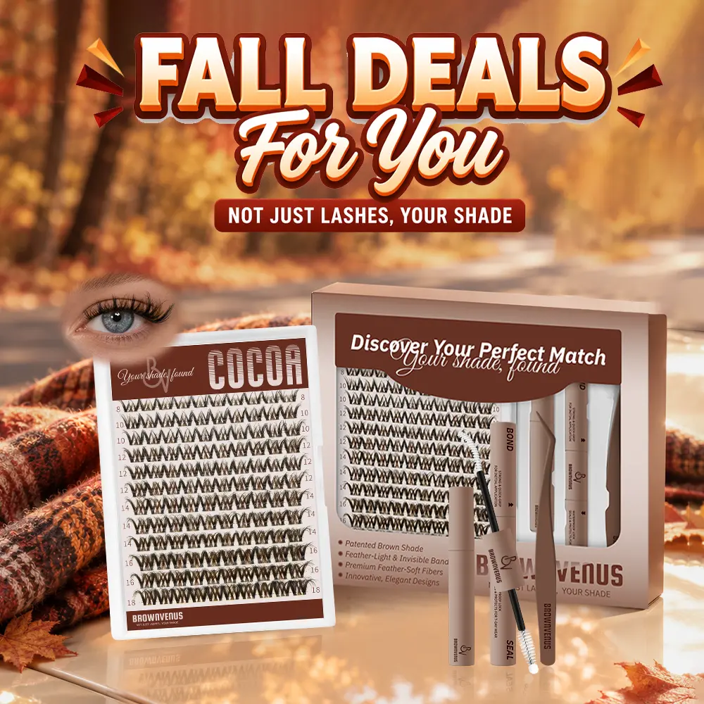 BrownVenus COCOA Brown Eyelash Clusters - Cashmere-Soft Natural Acrylic Resin Wispy Flared Lashes for Beginners, Daily DIY Makeup Daily Elegance Kit with 3D Lash Extension, Adhesion Accessories (False Eyelashes & Adhesives), Wispy Lash Clusters