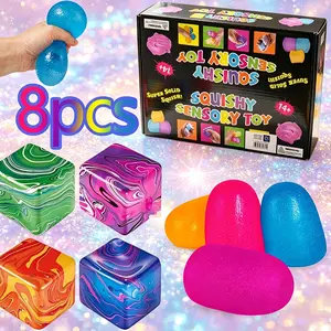 1 Set Squishy Ball Taba Octopus Toy Kit, Fufu Toy Set, Includes 8 Toys, Mochi Squishy Toy, Sensory Stress Relief Toy, Cute Fidget Toys