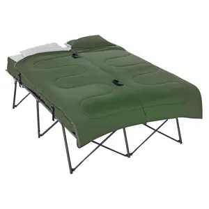 Elevated Camping Bed With Zippered Sleeping Bag 2 Person Folding Camping Cot Set With Sleeping Bag And Air Mattress For Couples Or Friends Inflates With Foot Pump
