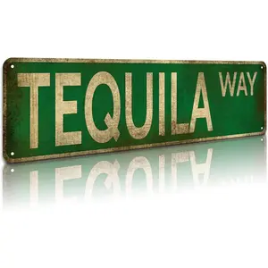 "Tequila Way" Vintage Metal Street Sign |   4x16 Inch Rustic Tin Wall Art for Bar, Kitchen & Man Cave |   Humorous Home Decor with Pre-Drilled Holes |   Indoor/Outdoor Party Decor |   Home & Kitchen Collection