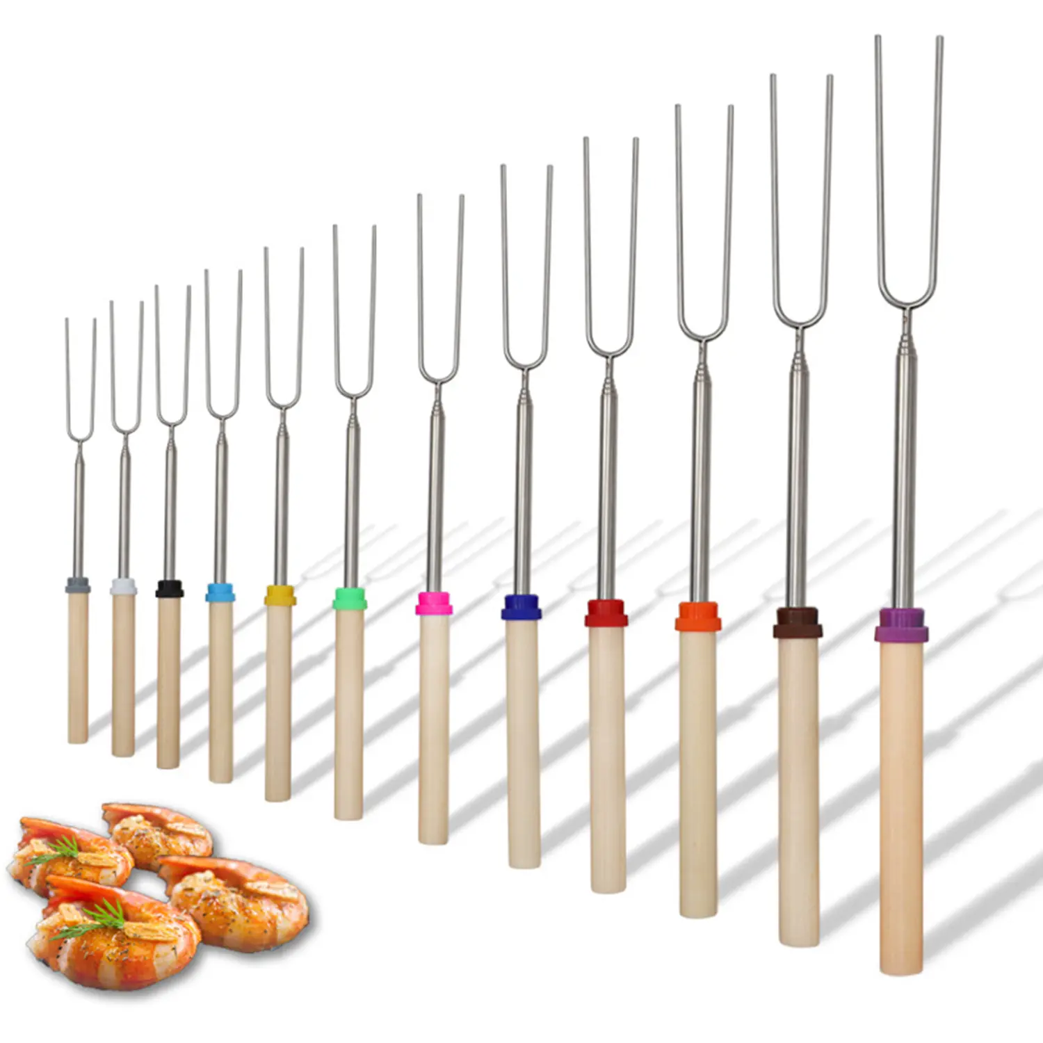 32-Inch Bamboo Telescoping Roasting Forks - 12-Count Kid-Safe BBQ Tools, Outdoor & Portable BBQ Utensils, Grilling Accessories for Smores, Campfire Use