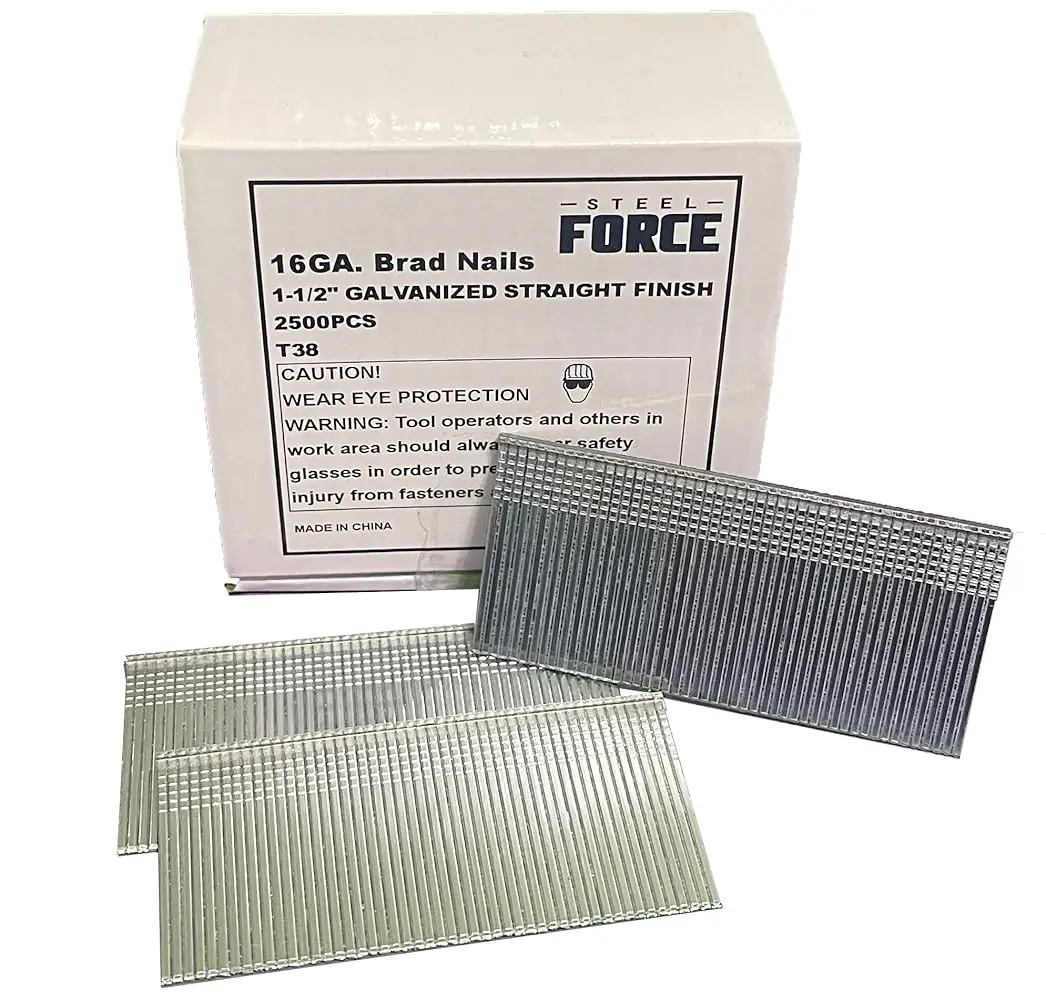 Steel Force Premium Quality Pneumatic Nailer Gun Finish Nails, 16-Gauge Galvanized Steel Straight Nails, Reliable Secure Fastening, 2,500-Count Pack, 1–2.5" Lengths