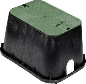 HOANK 14 in. X 19 in. Rectangular Standard Series Valve Box and Cover, 12 in. Height, Irrigation Control Valve Lettering, Black Box, Green Overlapping Cover, Black/Green