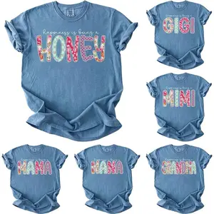 Custom Comfort Colors Grandma Shirt, Personalized Floral happiness is being a Mama T-Shirt, Grandparent Gift, Nana Honey Mimi Gigi Shirt , Blue Jean - SoftHype Apparel
