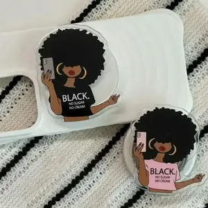Magnetic Phone Grip Slay Black Girl , Black No Sugar No Cream Pop Socket, Gift For Her, Phone Accessory, Kindle Holder