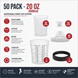 50 Pack Disposable Spray Gun Cup Liners – 125 Mic, leak-proof, easy cleanup.Paint faster, waste less