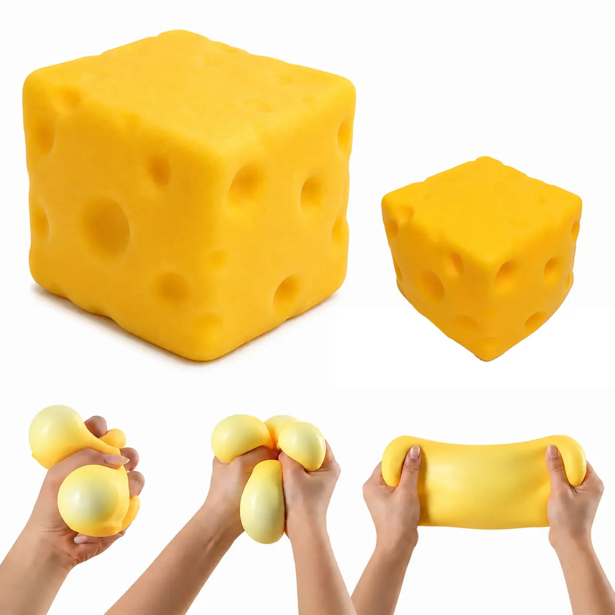 Jumbo Cheese Cube Squish Ball - Large Soft Slow-Rising Rebound Fidget Toy, Stress Relief Tool for Adults, Anger Management, Rhythmic Decompression, Reduces Anxiety, Jumbo Squishy Texture | summerwins|restock|dealsforyoudays, Stress Relief Tools, Calm Corn