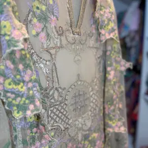 Light grey full one embroidery with all multiple colors threats