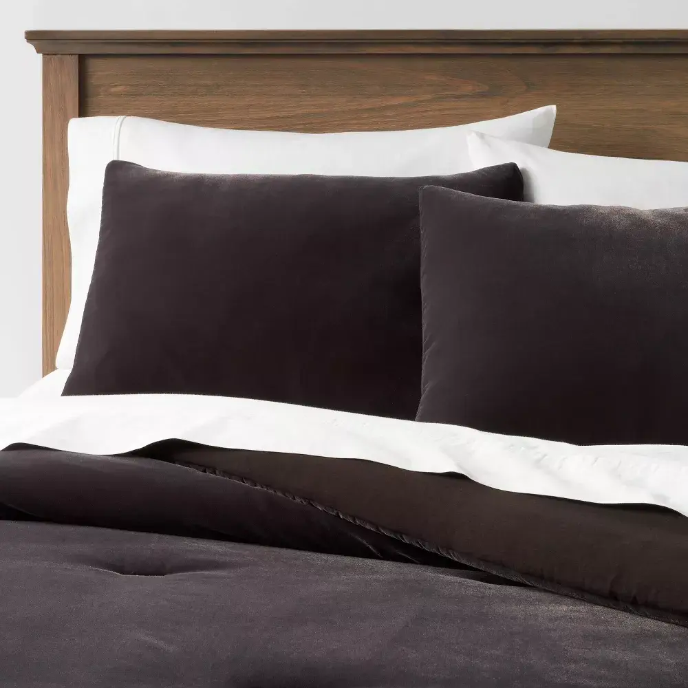 King Lustrous Velvet Comforter & Sham Set Black - Threshold: OEKO-TEX Certified Polyester Fill Machine Washable