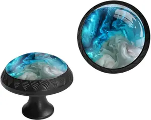 Aqua Aquamarine Blue Crystal Cabinet Knobs, 4 Pack Black Drawer Knobs Dresser Knobs for Cabinet