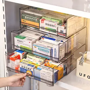 1pc gray drawer acrylic medicine storage box, large capacity stackable medicine sorting box, pull-out medicine box