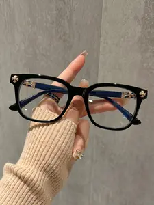 Trendy Retro Blue Light Blocking Glasses, Cross Design, Non-Prescription Computer Phone Eyewear, Stylish Plain Lenses