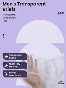 Men's Transparent Underwear, Soft Comfortable Breathable Material, Quick-Dry Elastic Waistband, Sexy Style, Soft Breathable Briefs, Available in and