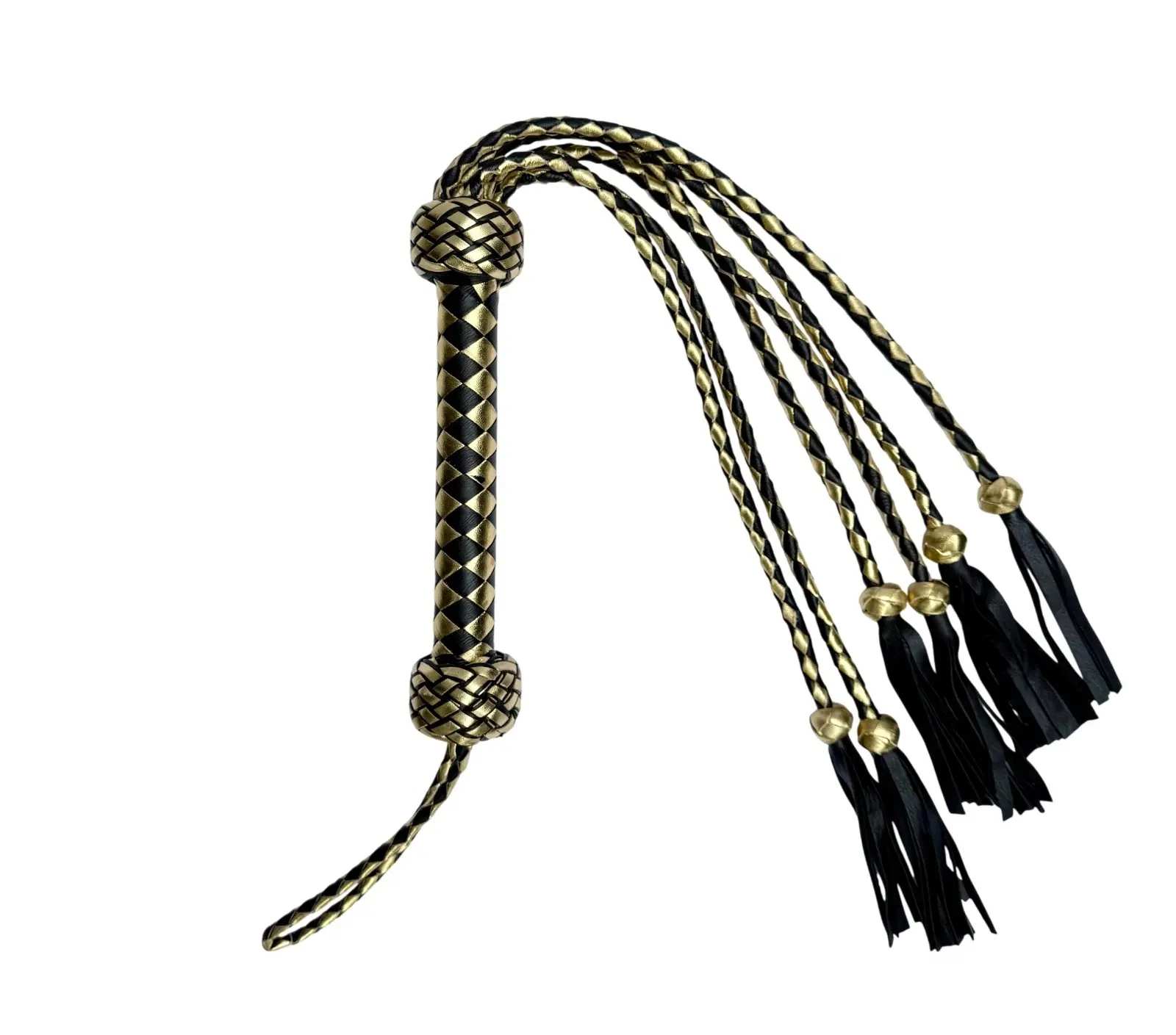 Genuine Leather Braided Flogger Black Gold Handmade Cowhide Leather whip