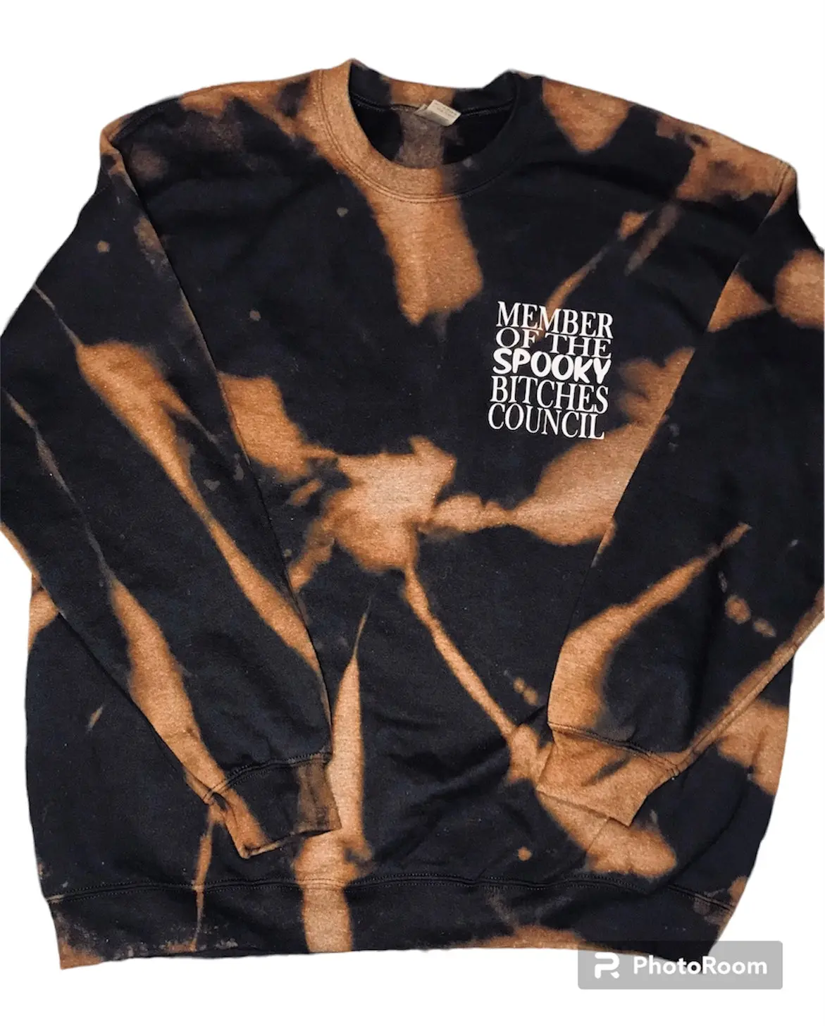 NOT SPOOKY Black Bleached Crew Neck Sweatshirt - “Spooky Bitches”