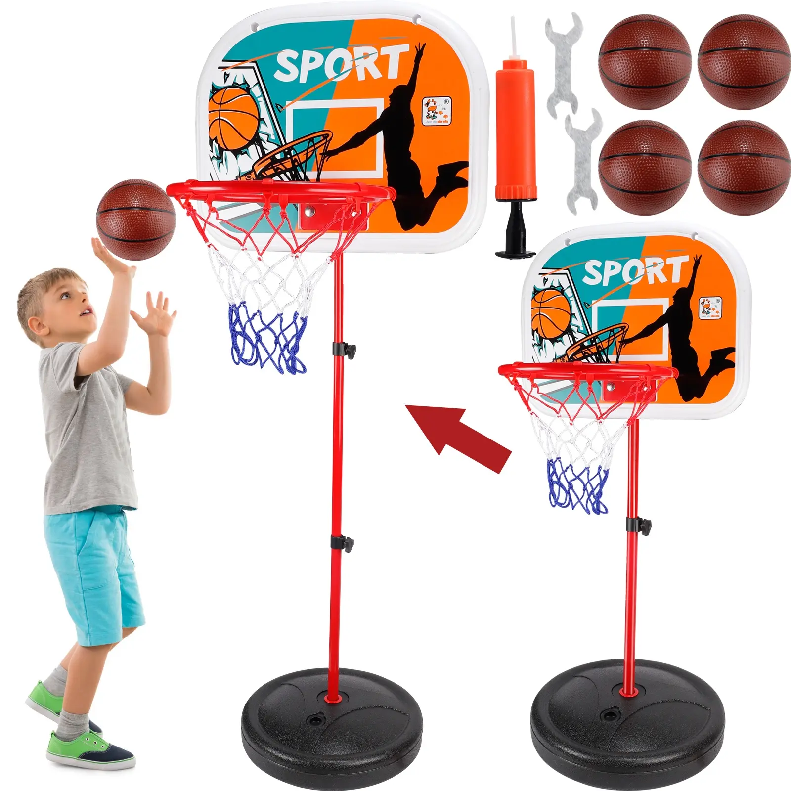 Adjustable Kids Basketball Hoop - Height 2.5 ft to 6.1 ft, Mini Portable Basketball Goal for Indoor and Outdoor Fun