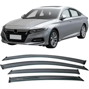 IKON MOTORSPORTS External Tape on Window Visor Compatible with 2018-2025 Honda Accord Sedan, 2.2mm Factory Style Acrylic Unpainted with Clips and Chrome Trim Air Deflector Sun Rain Guard, 2019 2020