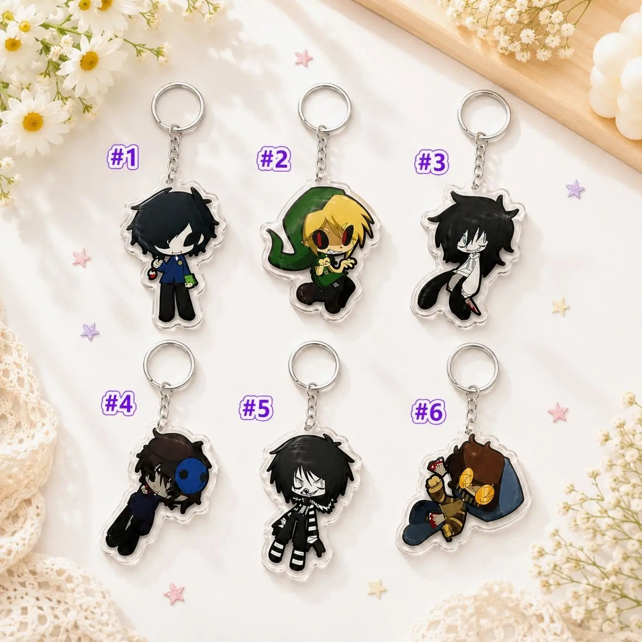 Creepypasta Acrylic Keychain, Chibi Horror Character Design, Clear Pendant Charm for Backpacks and Bags