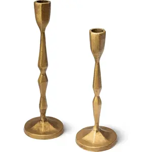 Antique Gold Candlestick Holders - Heavy Duty Cast Iron Candle Stick Holder Set of 2 - Unique Taper Candle Holder for Entryway, Table Decor or Housewarming Gift