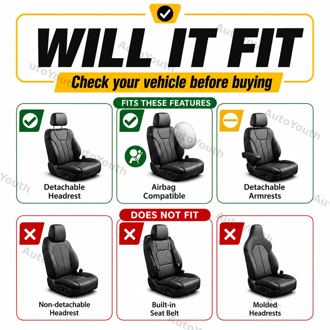 Car Seat Covers for 5 Seats Universal, Fabric Breathable Car Front & Rear Seat Protectors, Airbag Compatible, Full Protection, Fits Most Cars Trucks Vans SUVs, Red Gray Black Blue Seat Covers, Car Decor Gift, Truck Accessories, Car Interior Accessories