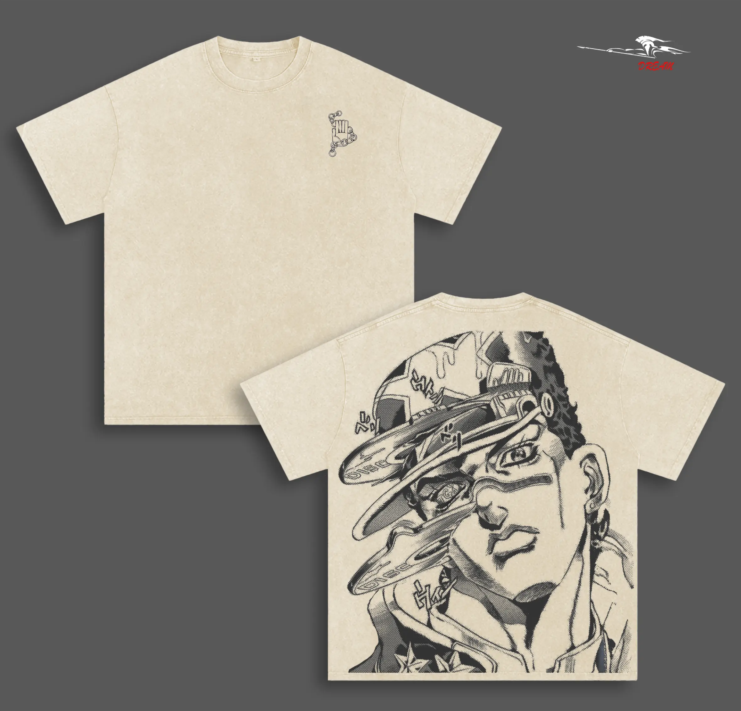 Jotaro Kujo JoJo's Bizarre Adventure Anime Double Printed Vintage Washed Tee Unisex Oversize Anime Manga Washed Heavyweight Cotton T-shirt