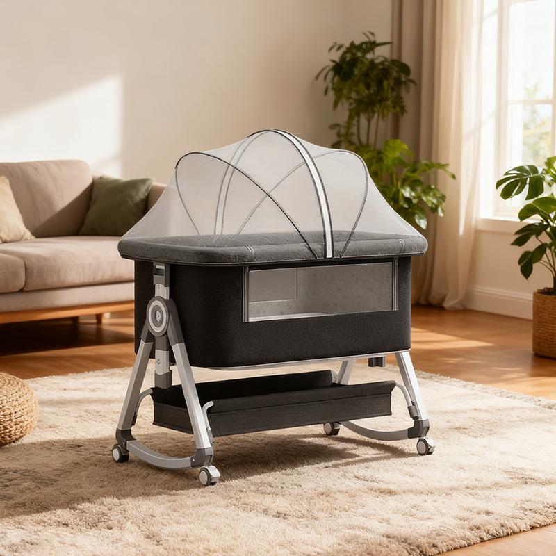4-in-1 Baby Bassinet Bedside Sleeper with Wheels | Adjustable, Portable & Cozy for Newborns ️ storage basket infant Playpen Crib diaper changer mosquito net boy Multi-Functional Breathable Bassinet with Mattress