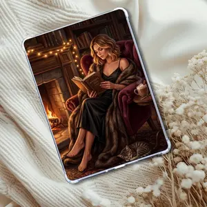Fireside Reader Caucasian Girl Insert: Kindle or eReader Decor for Book Lovers