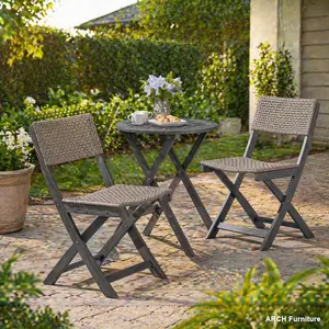 Set of 2 ARCH Hillside Bistro Outdoor Wicker Patio Chairs, Acacia Wood Construction, Compact Form, Foldable Legs, Pre-Assembled Structure, Woven Seats, Outdoor Wicker Chairs, Patio Outdoor Chairs