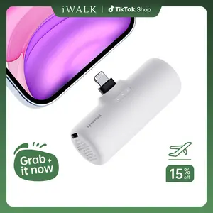 iWALK Mini Lightning Power Bank 4500mAh Portable Charger with Built-in Lightning Plug for iPhone 14/13/12/8/7/6/XR/X/SE Series & AirPods White Durable Pocket-Sized Design