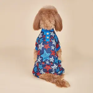 Patriotic Dog Onesie, USA Flag Star-Stripe Four-Legged Jumpsuit. Soft Comfortable Pet Apparel for Small & Medium Pets, Perfect for National Celebrations