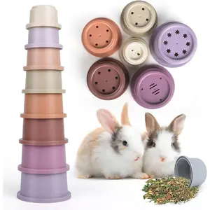 8PCS Stacking Cups for Rabbits, Stackable Bunny Toys, Natural Sugarcane Plastic Pet Nesting Snack Container, Chinchilla, Guinea Pig and Parrot Enrichment Playset for Hiding Food Colorful Bunny Stacking Cups