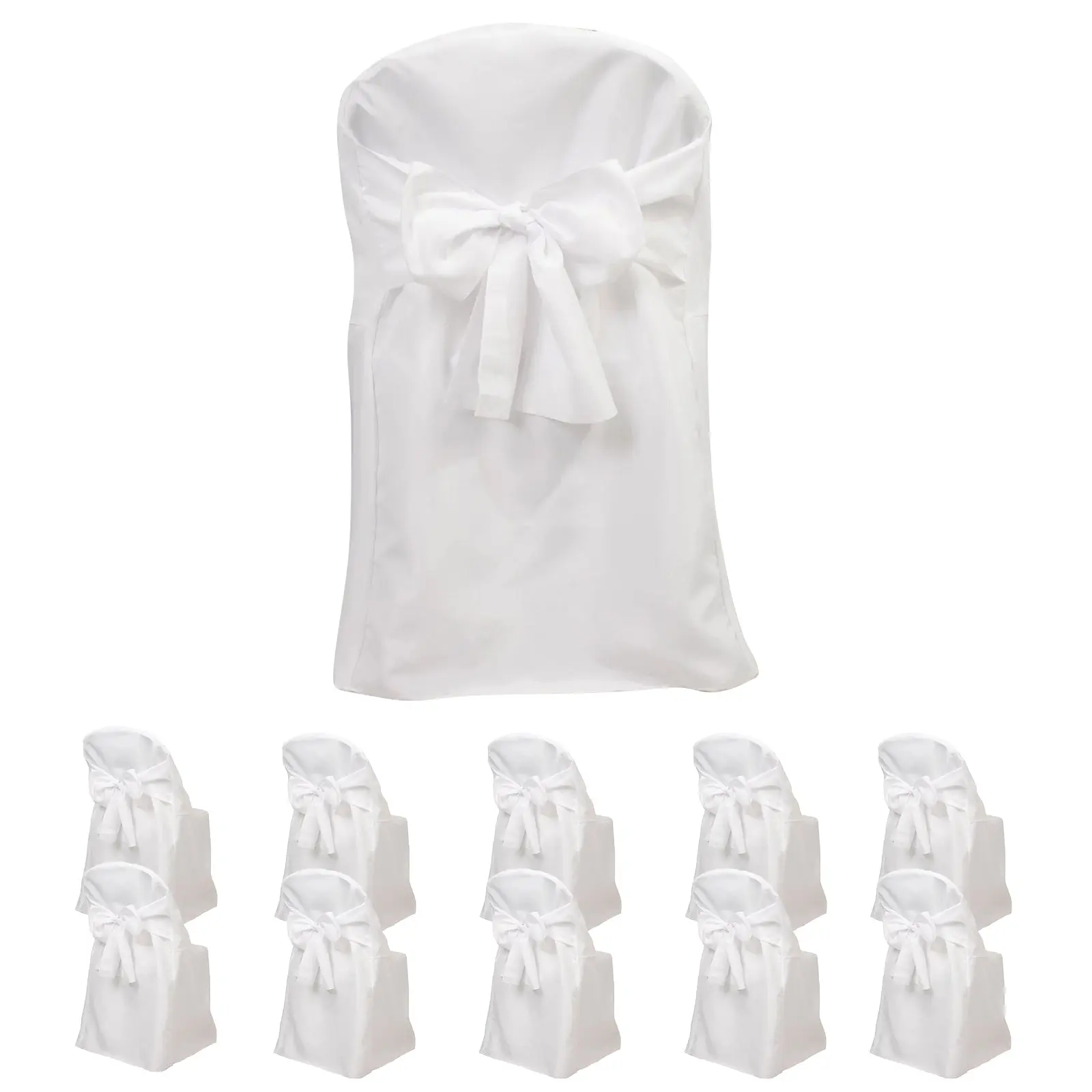 10-Pieces Polyester Foldable Chair Covers with Attached Sashes - White, Durable, Reusable, Washable Slip-On Covers for Wedding Party Decor, Fits Standard Foldable Chairs, Floral Print Design