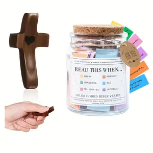 Bible Verse Jar Plus Handmade Pocket Wooden Cross Fidget.Stress Relief For Christian, Religious Christian Gift, , Let Your Heart Calm Down