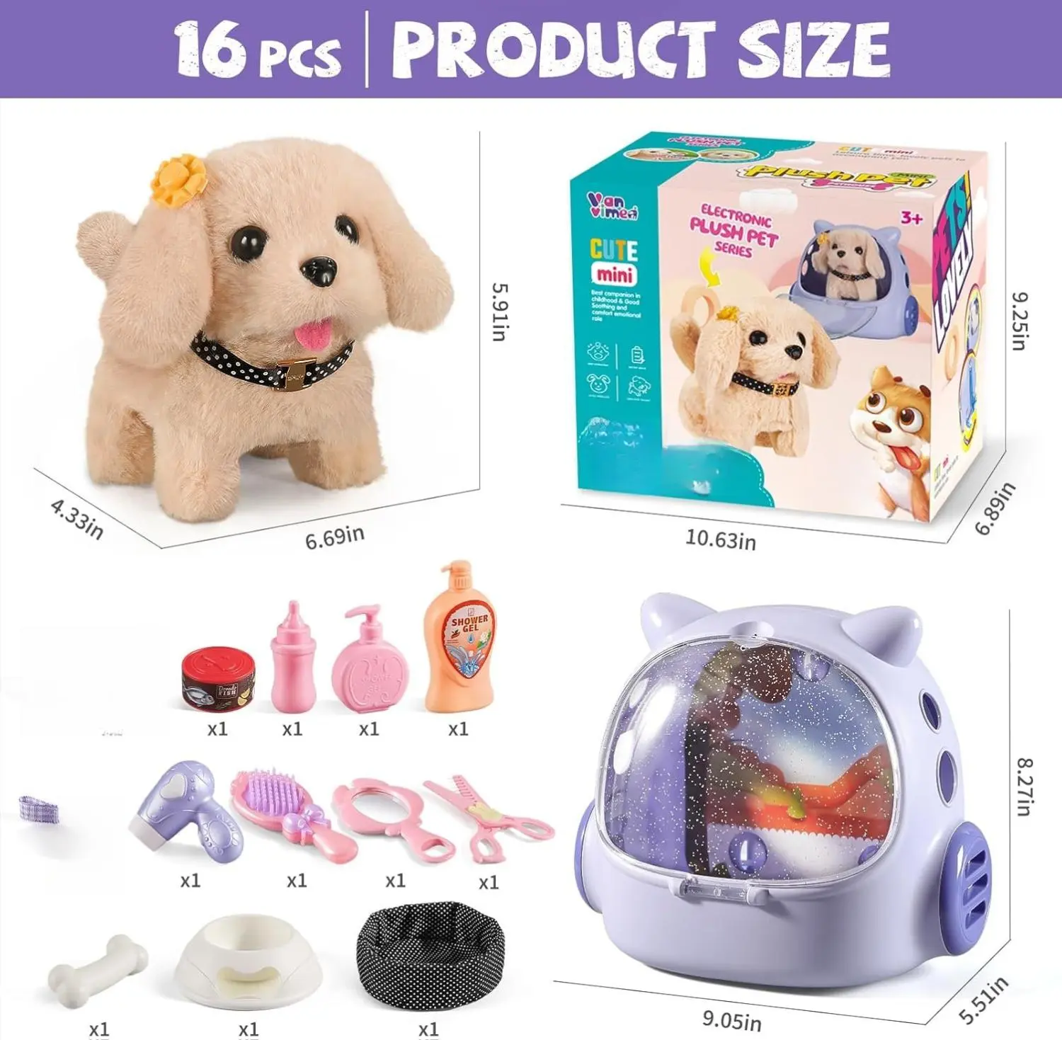 16 Pcs Robot Dog Toys for Girls, Toys for 3 4 5 6 7 8 Year Old Girls Kids Boys, Realistic Robot Puppy Toddlers Girl Toy for 5-7 6-8, Ideas Birthday Gifts for Girl 3 4 5 6 Year Old
