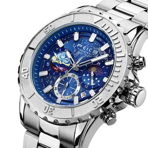FEICE Genuine Moon Star Series Multifunctional Trend Men's High Quality Quartz Luminous Waterproof Blue Rare Luxury Sport Watch fancy  mens  watch