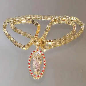 Unisex Shiny 24-Inch 5mm Chain with Pink, Red and Clear Zircon in 14 Karat copper Gold-plated