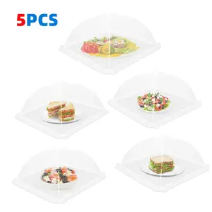 5 Pack Food Covers, 1 Extra Large White Mesh Plate Serving Tents, Pop-Up Umbrella Screen Tents, Jumbo Food Net for Outdoor Picnics Parties BBQ, Collapsible Reusable