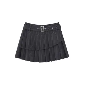 F426 Official Store New Versatile Vintage Striped Layered Pleated Mini Skirt