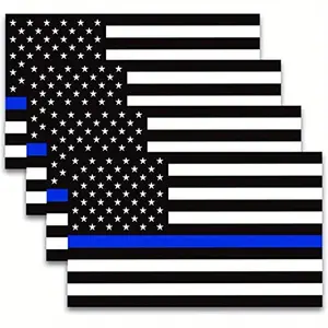 4 Pack Thin Blue Line Vinyl Decals – 5x3 Reflective American Flag Stickers for Cars, Trucks, SUVs, Laptops, Bumpers – USA Black Police Support Window Emblems