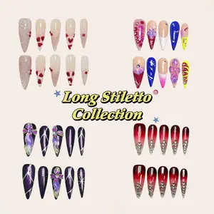 Moonovate - LONG STILETTO Collection 10pcs Handmade Press On Nails 31mm 1.22in Long Stiletto Nails Spring Summer Nails Reusable 3D Gel Acrylic Fake Nails