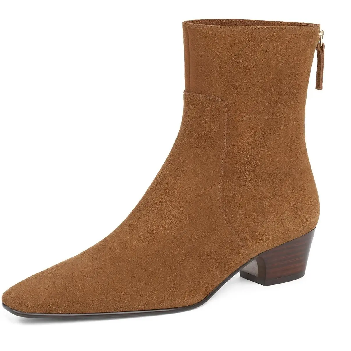 Coutgo Women's Square Toe Ankle Boots Block Low Heel Back Zipper Booties