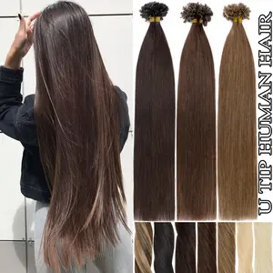 U Tip Hair Extensions Real Human Hair Pre Bonded Hair Extensions Keratin U Tip Hot Fusion Hair Extensions Highlight Blonde Brown U Tips Hair, 16-24 Inch 50 Strands 50g